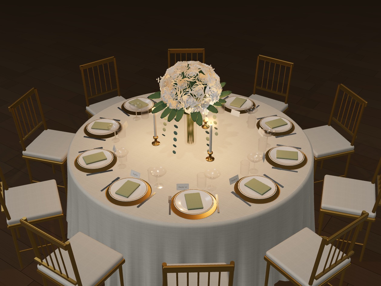 Table élégante le soir, en 3D